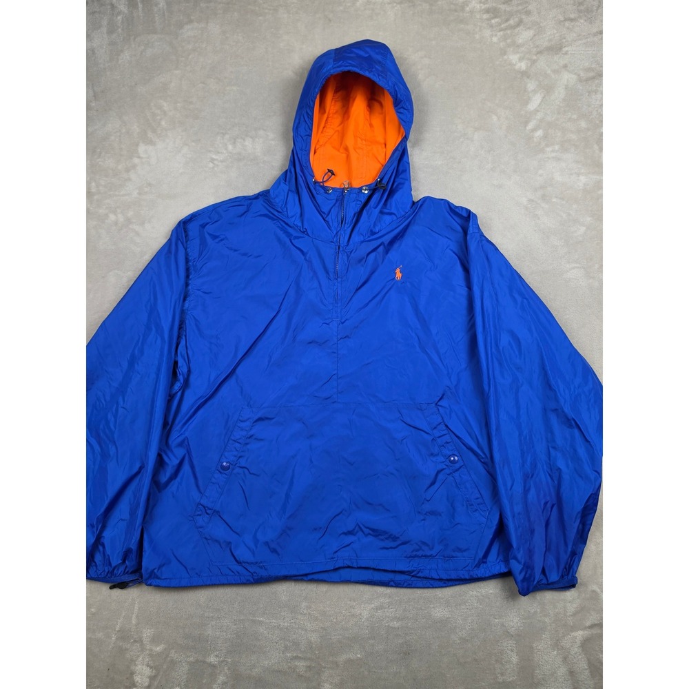 Polo Ralph Lauren Anorak Windbreaker Jacket Men XL Blue Nylon Hooded Quarter Zip